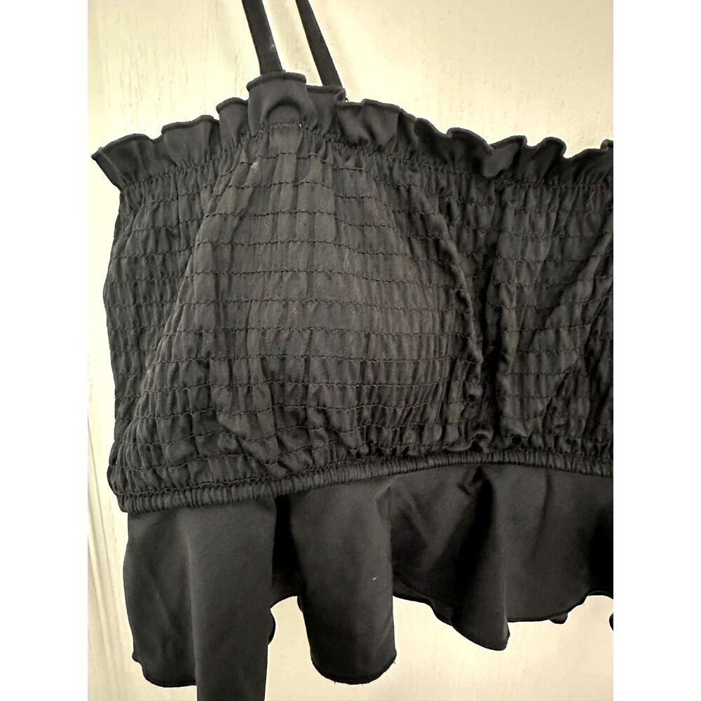 Cupshe Black Smocked Ruffle Bikini Top - Size M - Spaghetti Straps - Picture 3 of 4